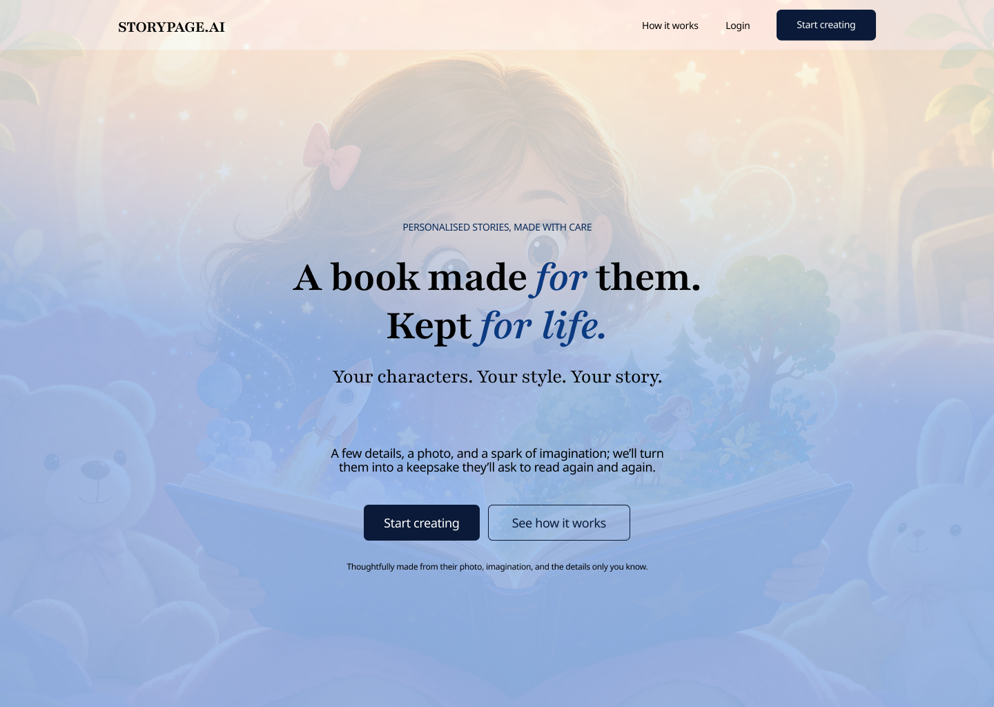 StoryPage.ai personalized storybook platform visual